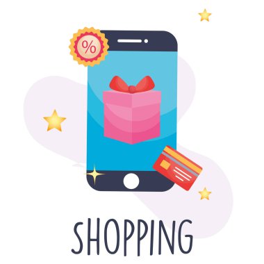 Hediye ve kredi kartı vektör tasarımlı akıllı telefon alışverişi