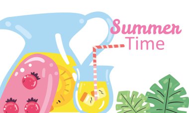 Yaz zamanı ananas kokteyli kavanozu ve dondurma vektör tasarımı