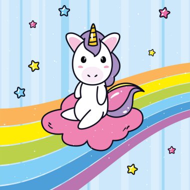 Tek boynuzlu at çizgi filmi Claud vektör tasarımı üzerine