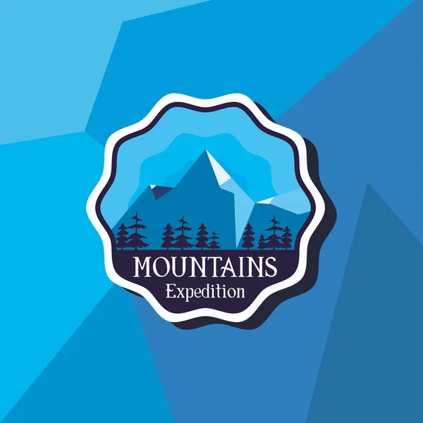 Mountains expedition seal stamp on blue background vector design — 图库矢量图片