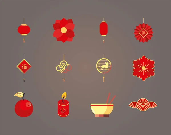 Chinese new year 2021 icons bundle vector design — 图库矢量图片