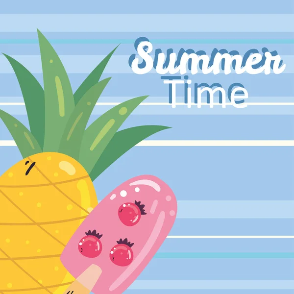 Sommerzeit-Ananas und Eis-Vektordesign — Stockvektor