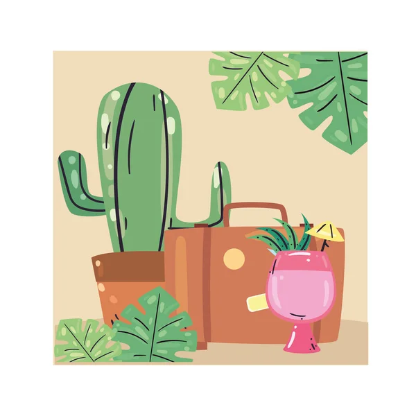 Zomer cocktail cactus en tas vector ontwerp — Stockvector