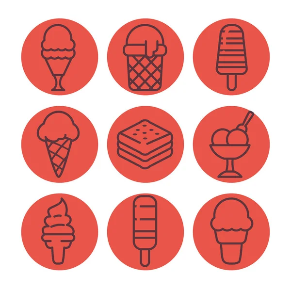 Crème glacée style ligne symbole ensemble vectoriel design — Image vectorielle