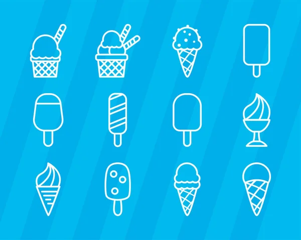 Icônes de style ligne crème glacée conception vectorielle faisceau — Image vectorielle