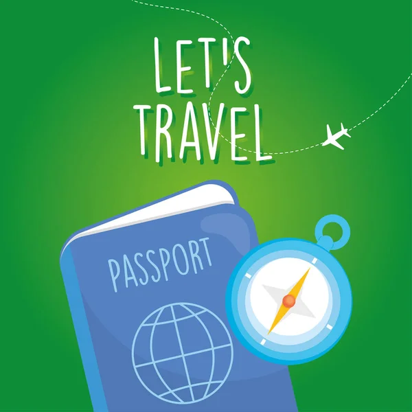 Passaporto di viaggio e bussola progettazione vettoriale — Vettoriale Stock