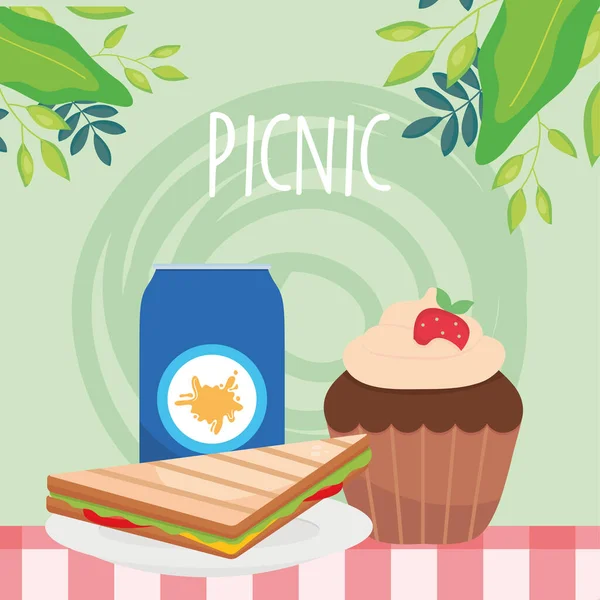 Sandwich pique-nique soda et muffin vecteur design — Image vectorielle