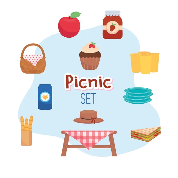 Picknicktisch und Icon Set Vektor Design — Stockvektor