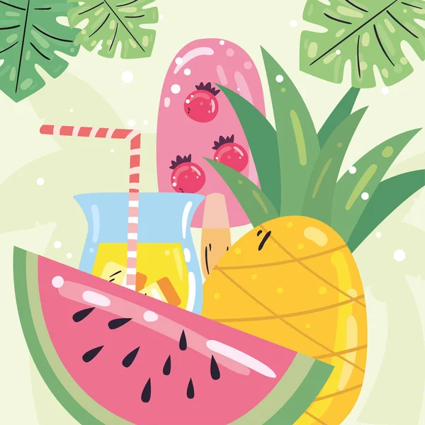 Verano sandía piña cóctel y helados vector de diseño — Archivo Imágenes Vectoriales