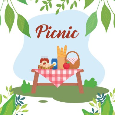 picnic table with basket and food vector design