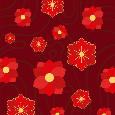 chinese red flowers background vector design