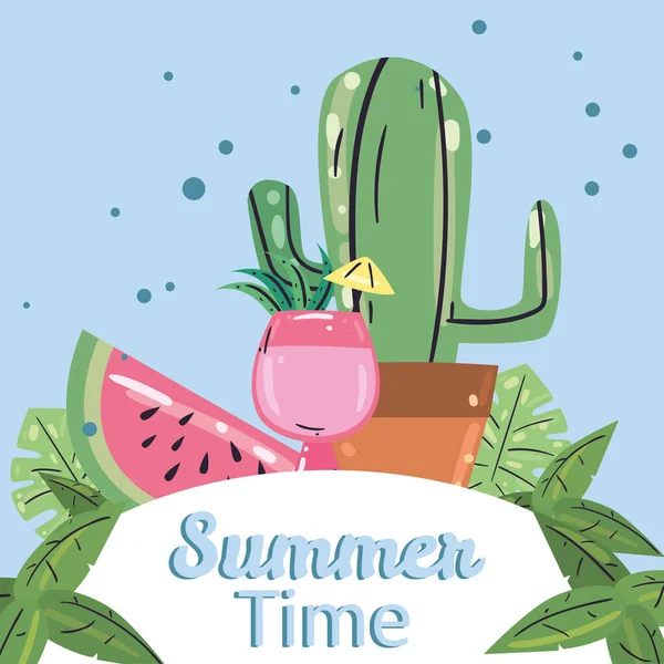 Zomer cocktail cactus en watermeloen vector ontwerp — Stockvector