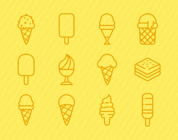 Crème glacée style ligne ensemble d'icônes vectoriel design — Image vectorielle