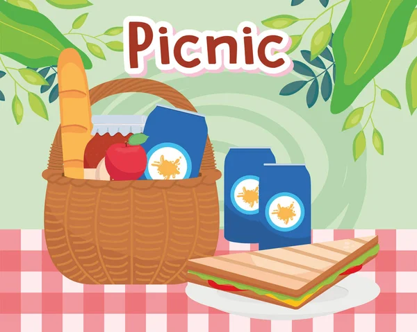 Picknickkorb Sandwiches und Limonaden Vektor-Design — Stockvektor