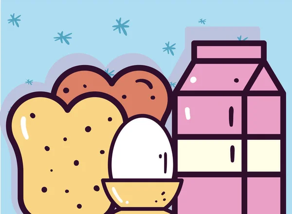 Pequeno-almoço ovo de pão e design vetorial caixa de leite — Vetor de Stock