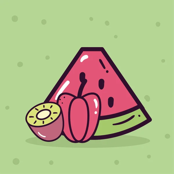 Wassermelonen-Kiwi und Pfeffer-Vektordesign — Stockvektor
