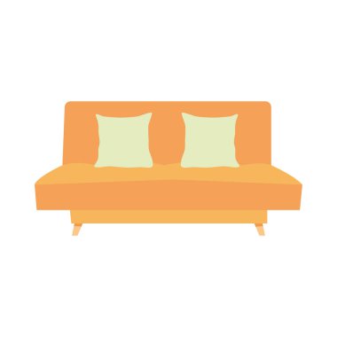 yeşil yastıklı turuncu kanepe, renkli tasarım.