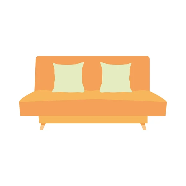 Oranje bank met groene kussens, kleurrijk design — Stockvector