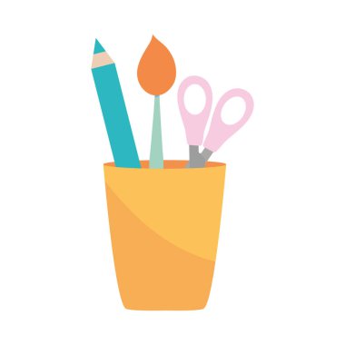 Renkli tasarım, makas ve araçlarla kalem tutacağı