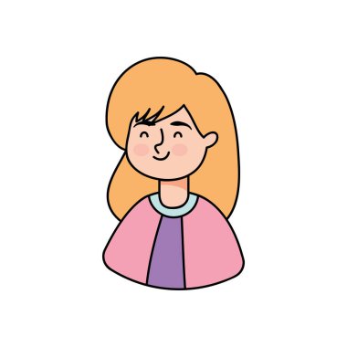 Sıradan bir bluz giyen genç kadın, renkli bir tasarım.