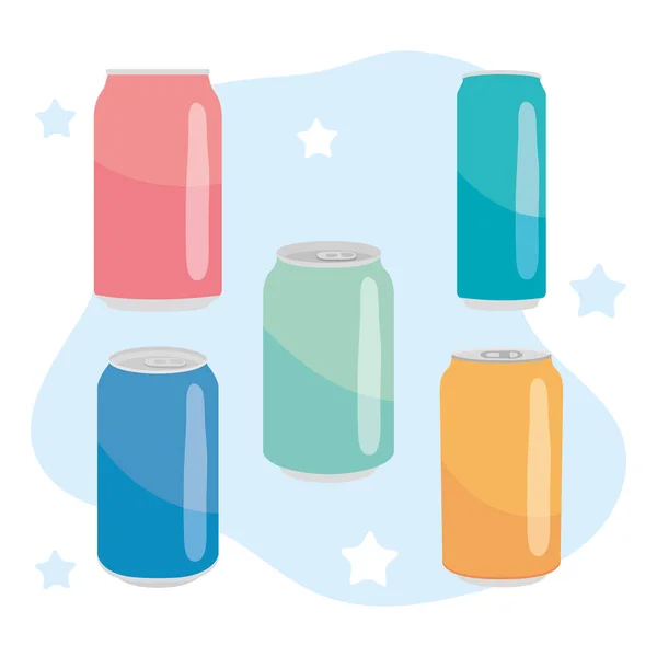 Design de conjunto de ícone de latas coloridas — Vetor de Stock