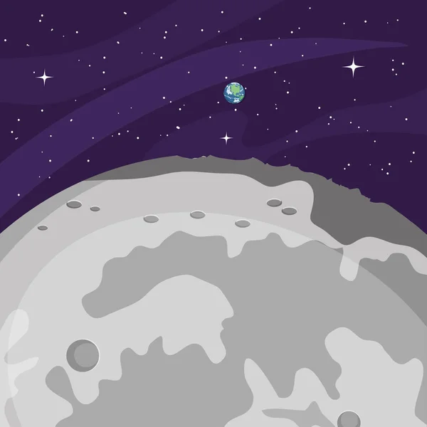 Prostorový design s měsícem a zemskou planetou, barevný design — Stockový vektor