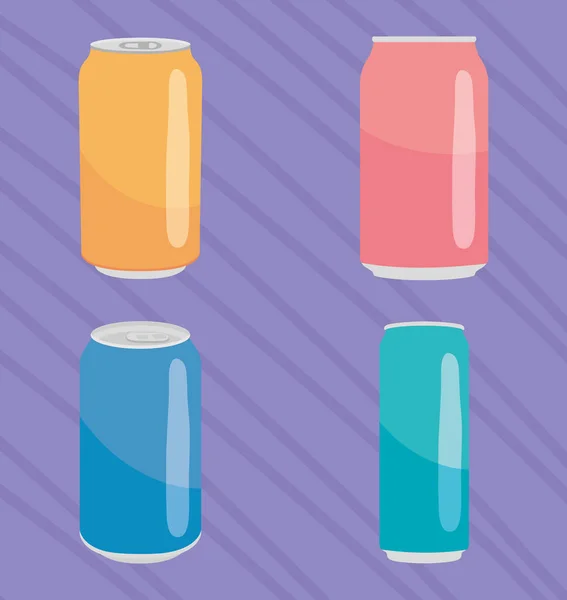 Set di icone lattine colorate, design colorato — Vettoriale Stock