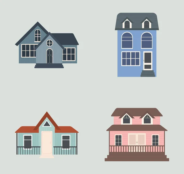 Voorstedelijke huizen collectie, kleurrijk design — Stockvector