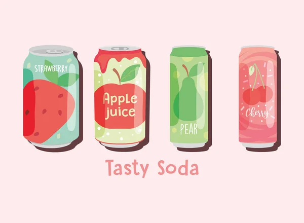 Conjunto de ícones de saborosas latas de frutas, design colorido — Vetor de Stock
