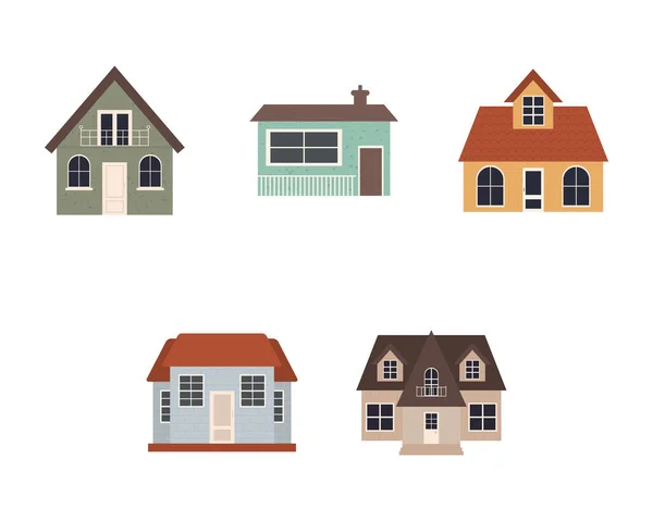 주거용 주택 수집물, 다채 로운 디자인 — 스톡 벡터