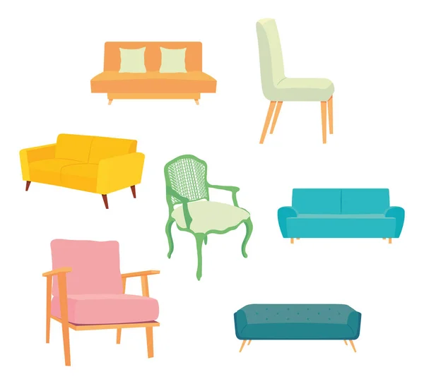 Furniture icon set, colorful design — Stock Vector