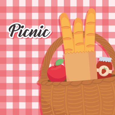 piknik sepetli ve renkli tasarım.