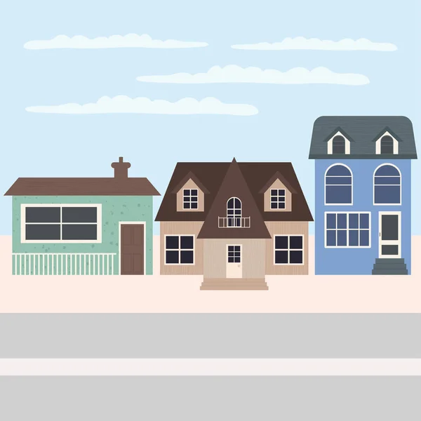 큰 교외 주택들의 거리, 다채 로운 디자인 — 스톡 벡터