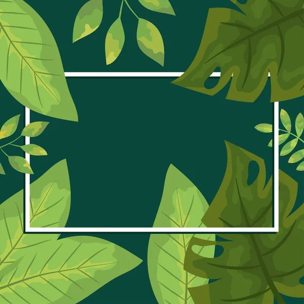 緑の葉と長方形のフレームの装飾的なデザイン — ストックベクタ