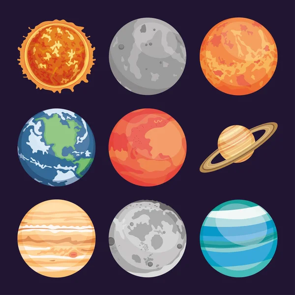 Kolekcja planet kosmicznych, kolorowy design — Wektor stockowy