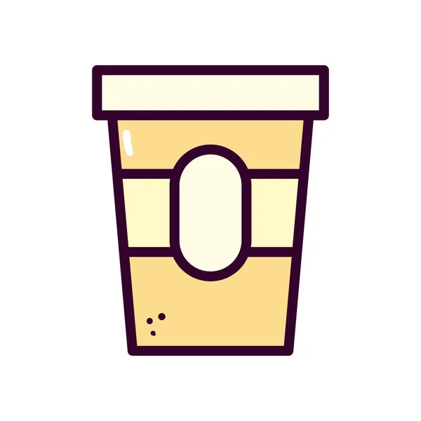 Kaffeebecher mit Etikettenlinie und Füllstil-Icon-Vektordesign — Stockvektor