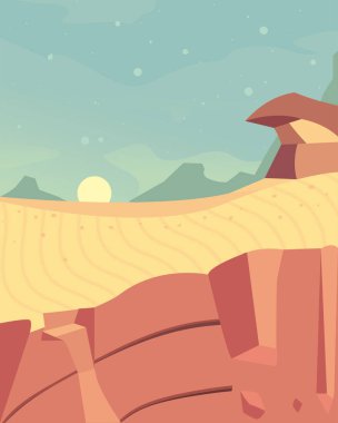 Çöl dağlarında Ay 'ın manzarası vektör tasarımı