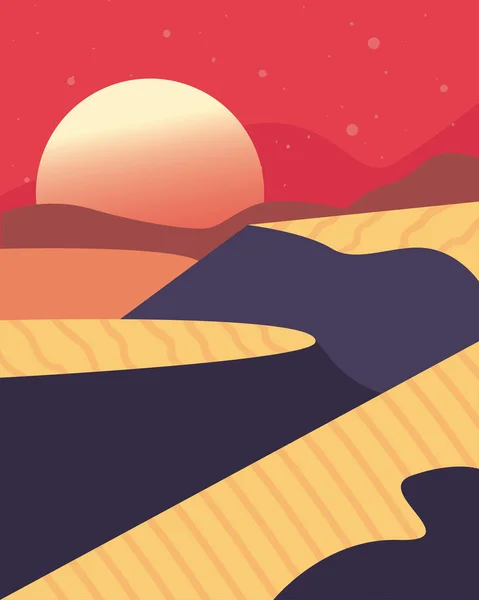 Landschaft des Sonnenuntergangs im Wüstenvektordesign — Stockvektor