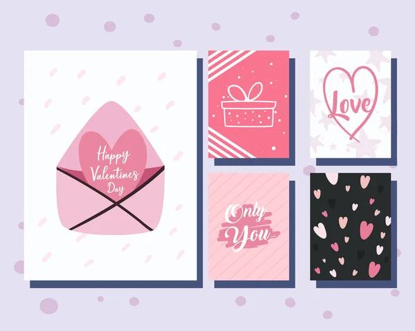 Happy valentines dagkaarten pictogrammen bundel vector ontwerp — Stockvector