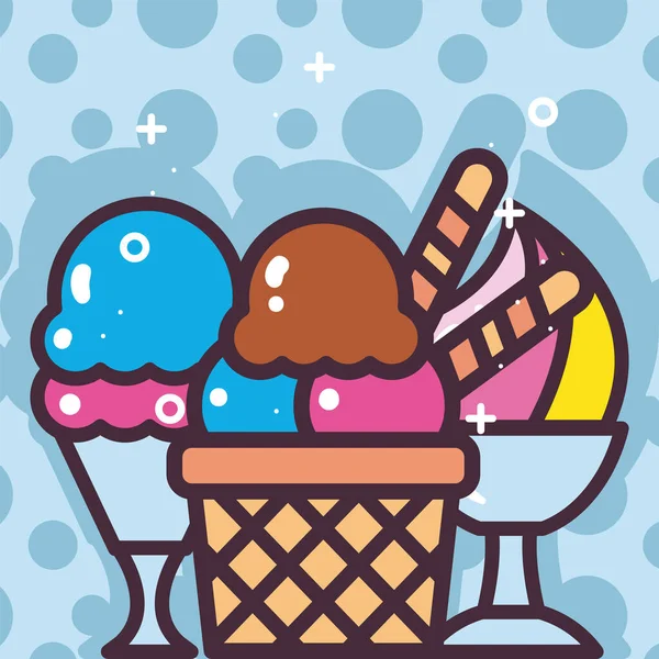 Helados en cesta y tazas de diseño vectorial — Archivo Imágenes Vectoriales