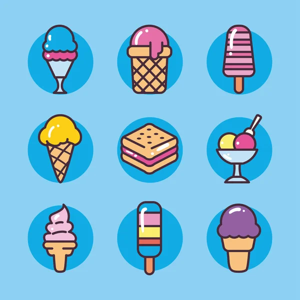 Crèmes glacées symbole set vectoriel design — Image vectorielle