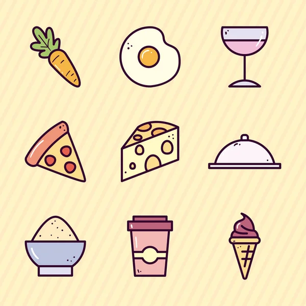 Food line und fill style icon set vektordesign — Stockvektor