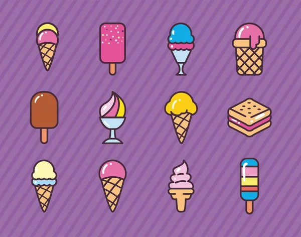 Crèmes glacées symboles collection vectoriel design — Image vectorielle