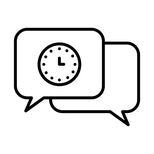 Burbujas de voz con el icono del reloj, estilo de línea — Vector de stock