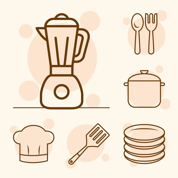 Mixer en keukengereedschap icoon set, lijn stijl — Stockvector