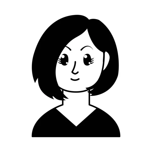 Femme dessin animé avec les cheveux courts, style ligne — Image vectorielle