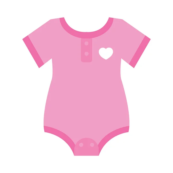 Roze babykleding met hartje icoon, platte stijl — Stockvector