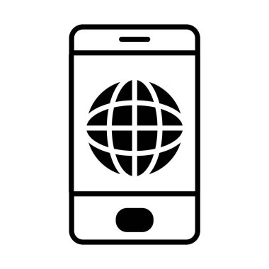 Artırılmış gerçeklik tasarımı, küresel küre simgesi olan cep telefonu, satır biçimi