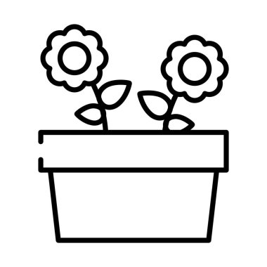 Saksıda güzel çiçekler, yarım çizgi şeklinde.