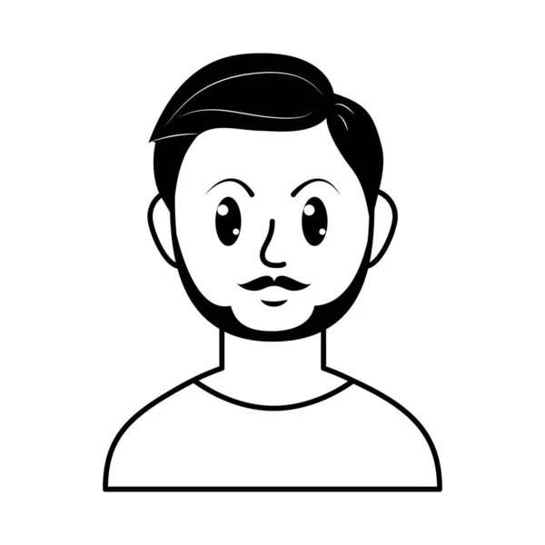 Homme dessin animé avec barbe et moustache, style ligne — Image vectorielle
